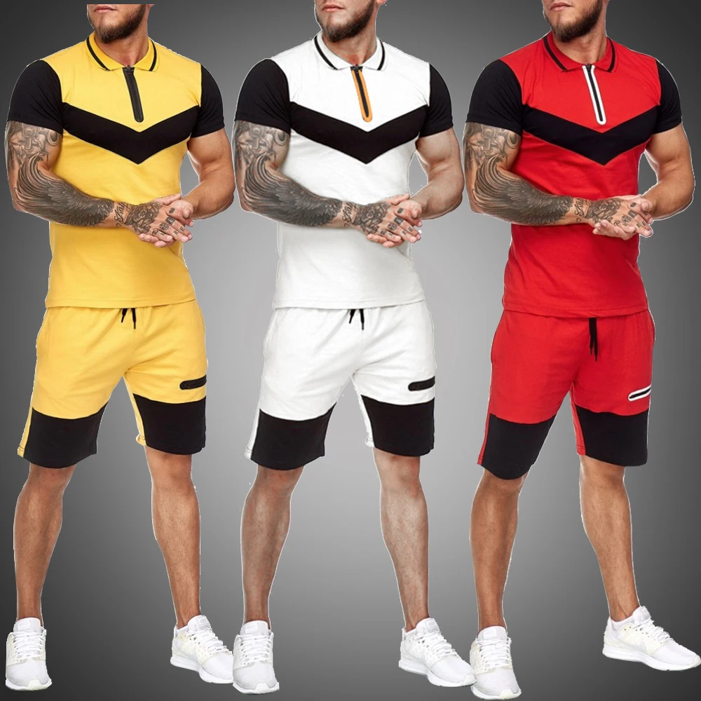 Gocgt Mens 2 Piece Tracksuit Set Short Sleeve Tops& Pant Sweatsuit Sportswear 