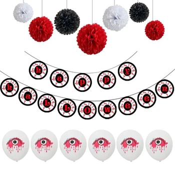

Ornaments Happy Halloween Red Eyes Pendant Latex Kids Festival Haunted House DIY Balloon Set Paper Banner Props Party Decoration