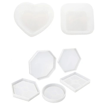 

5Pcs Silicone Coaster Molds Clear Silicone Molds for Resin & 2Pcs Heart Square Plate Bowl Jewelry Silicone Mold