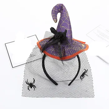 

Women Girl Spiderweb Witch Top Hat Headband Spider Cobweb Veil Fancy Dress Costume Halloween Headwear Party Favors Gift