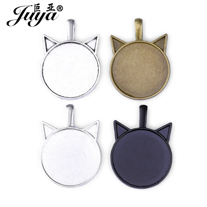 

DIY Jewelry Making 10PCS Cat Ears Shape Setting Charms Cabochon Cameo Base Tray Bezel Blank 25mm Round Glass Pendant Necklace