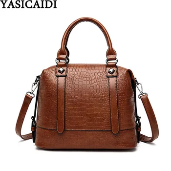 

YASICAIDI Crocodile Leather Handbag Vintage Alligator PU Top-Handle Bags Casual Tote Crossbody Bags For Women Sac A Main Femme