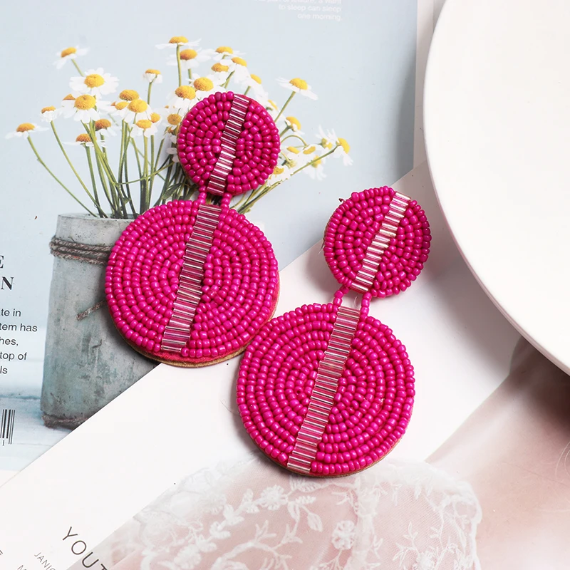 Jujia Boho красочные бисерные серьги-подвески для женщин девочек свадебные украшения ручной работы модные дизайны Висячие Эффектные серьги