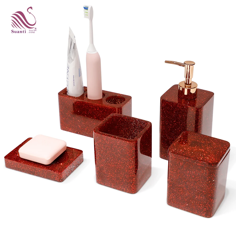 

Suanti Crystal Diamond Resin Toothbrush Holder Soap Dispenser Soap Dish Cotton Swab Holder Bathroom Accessories Sets