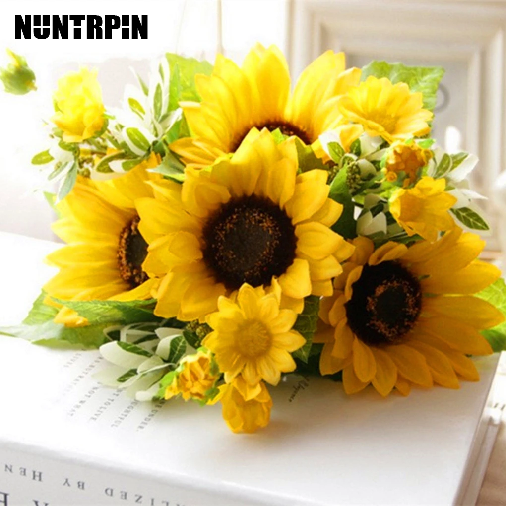 Искусственные Подсолнухи букет шелковых цветов свадебный для невесты Вечерние