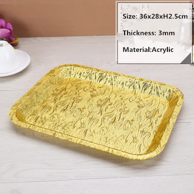 36x28xH2.5cm Акриловые золотистые прямоугольные пластиковые гостиничные тарелки KTV поднос для хранения японских закусок, сервировочный поднос, золотой поднос, украшение - Color: 36x28xH2.5cm