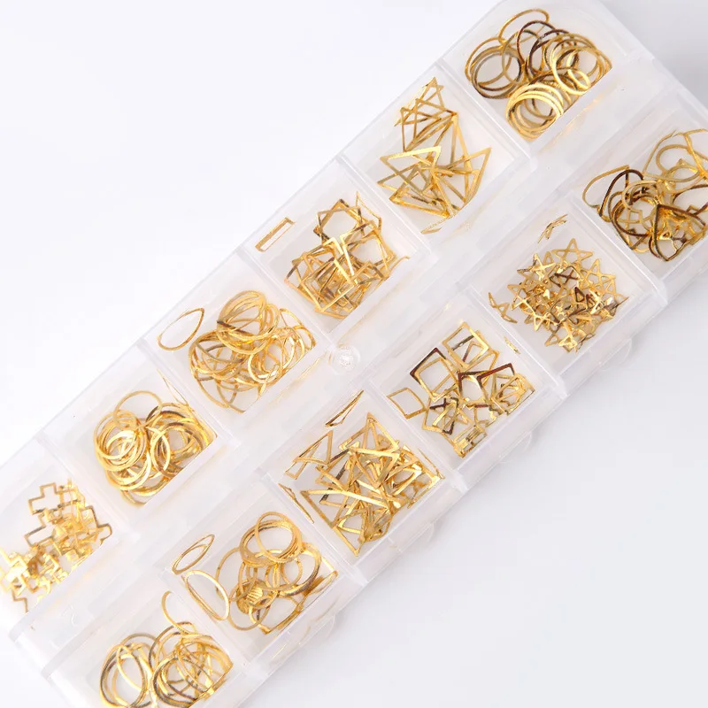 Kalvaro Nail DIY 3D украшения для дизайна ногтей Золото Серебро Аксессуары для маникюра пирсинг Золотое металлическое кольцо наклейки для ногтей 12 сеток/коробка для ногтей - Цвет: Золотой