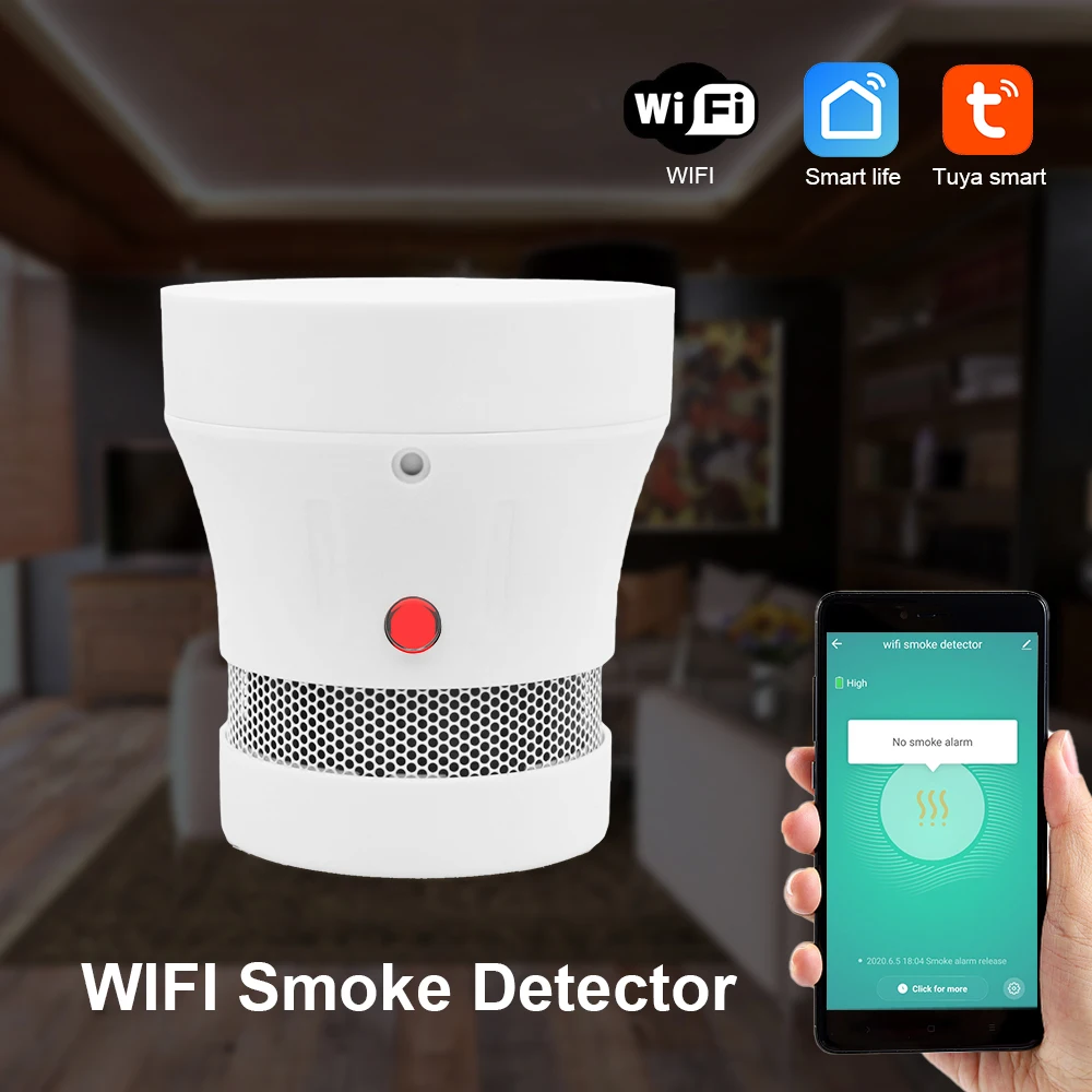 Tuya-alarma de humo WiFi para el hogar, Detector de humo con Sensor de protección contra incendios, sistema de seguridad para el hogar, no incluye batería