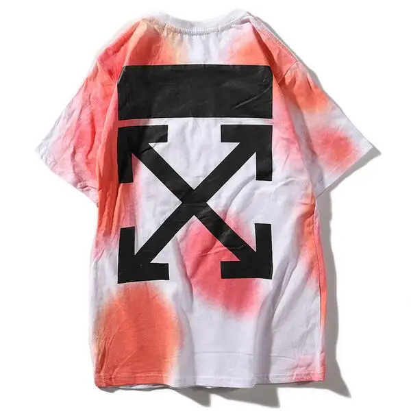 Розовый рендеринг стрелка Off-White OW для мужчин и женщин унисекс пара влюбленных моделей хлопок Повседневная мода короткий рукав круглый вырез Футболка