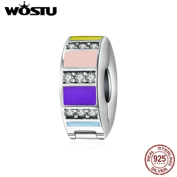 

WOSTU 925 Sterling Silver Colorful Round Beads Zircon Rainbow Charm Fit Original Bracelet Pendant Jewelry Accessories CQC1421