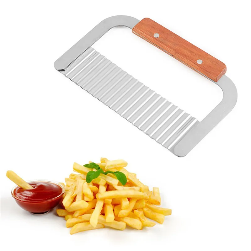 

TTLIFE Creative Stainless Steel Wavy Knife Potato Cutter Tool Kitchen Special Gadget with Wooden Handle