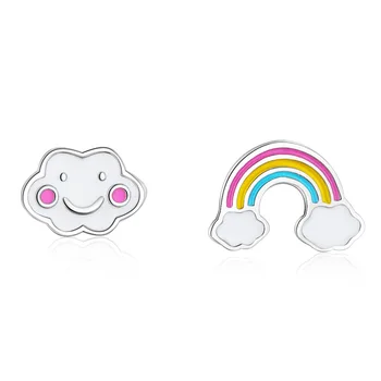 

Simple Cute Rainbow Cloud Asymmetric Stud Earrings 925 Sterling Silver Earring Jewelry For Girls Dropshipping