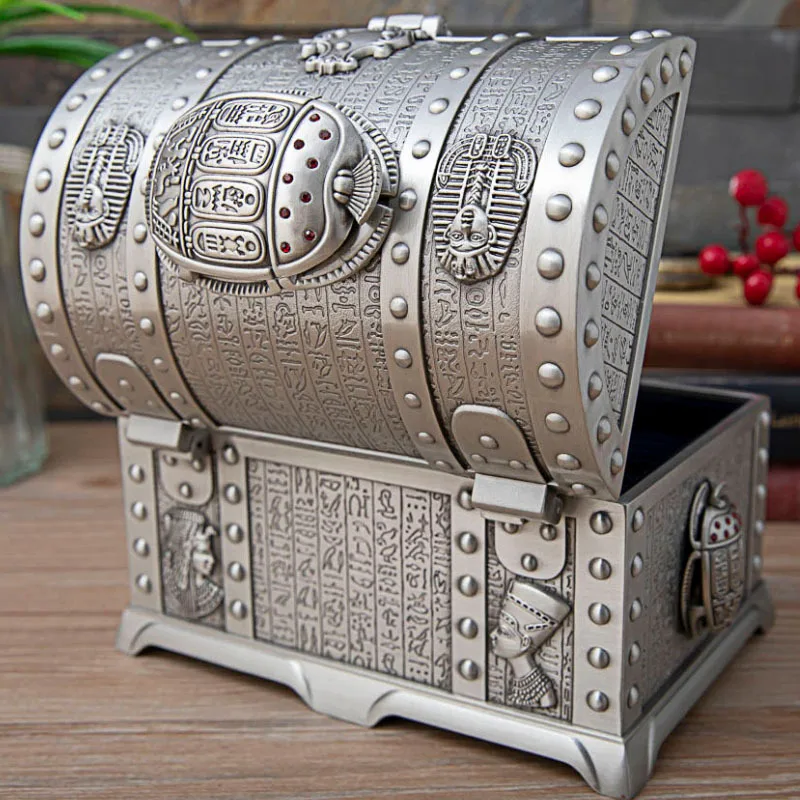 Egyptian style treasure chest with lock 2 layers vintage jewelry box carrying case trinkets packaging cosmetic storage box Z058 - Image 5