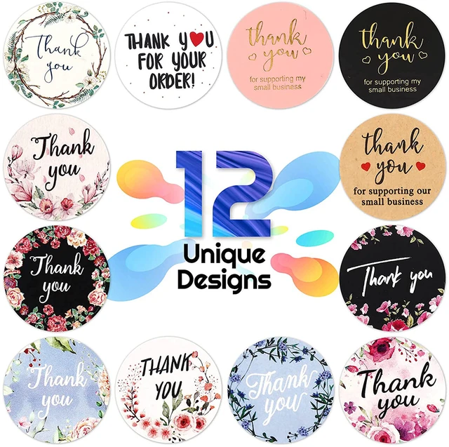 1Inch Floral Thank You Sticker for Small Business Package Seal