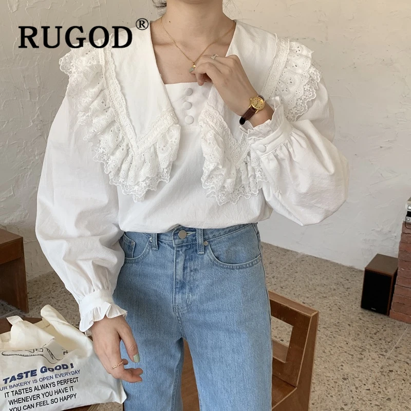 RUGOD Ins 2020 Весенняя белая блузка женская элегантная офисная рубашка с воротником