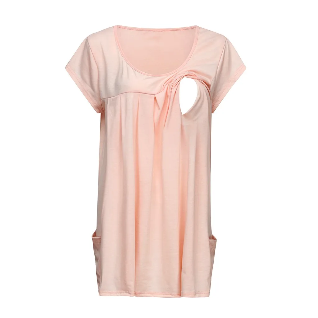 TELOTUNY топы для беременных и кормящих женщин; Однотонная футболка с короткими рукавами; блузка для беременных; одежда для грудного вскармливания; allaitement zj30 - Цвет: PK