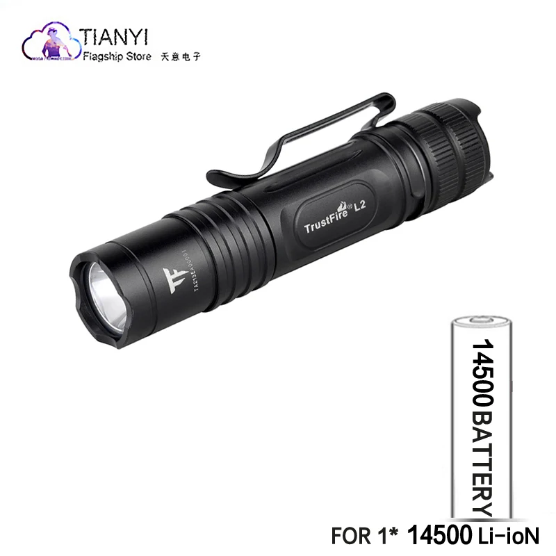 

LED Flashlight Keychain - Black 2 modes Torch with pocket clip use 14500/AA lamp waterproof Light camping lanterna