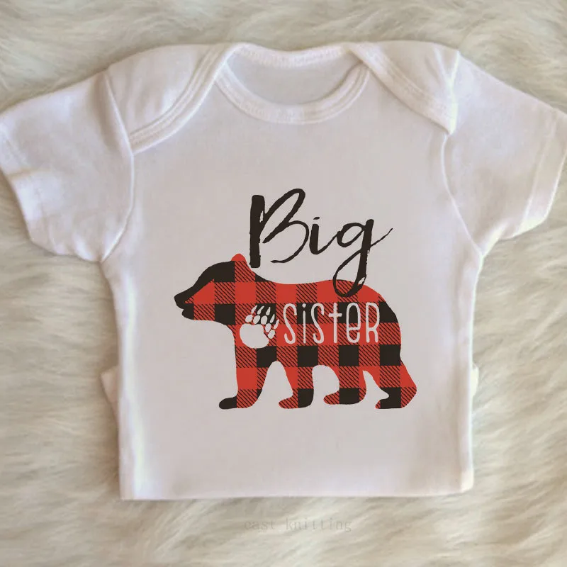 Big Sister медведь Onesie летний детский комбинезон клетчатый с рисунком медведя для