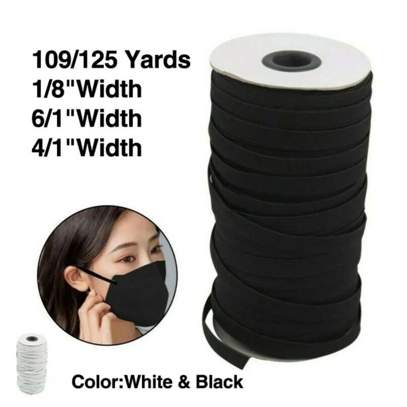 Mouth Mask Elastic Band Flat Cord 3/4.5/5/6mm about 125 yards White Black Ear Tie Rope for DIY Accessories | Дом и сад
