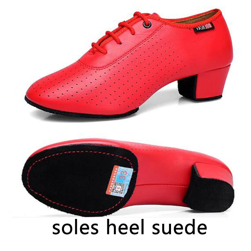 Red Men's Latin Dance Shoes Male Ballroom Tango Man dancing Shoes Heel 3CM Children's Boy's Shoes Dance Sneaker Jazz Shoes 18-27.5CM - Цвет: Red