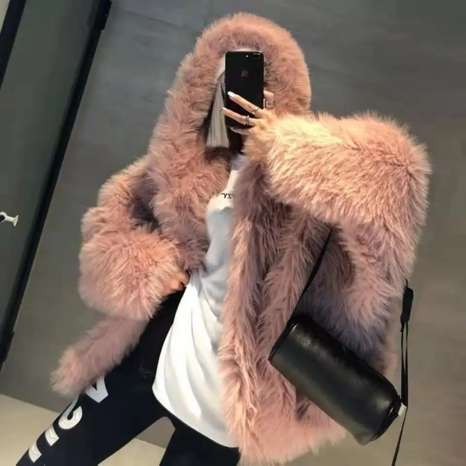 High Quality Luxury Oversized Faux Fur Coat for Women  Coats and Jackets Women puffer coat with fur hood