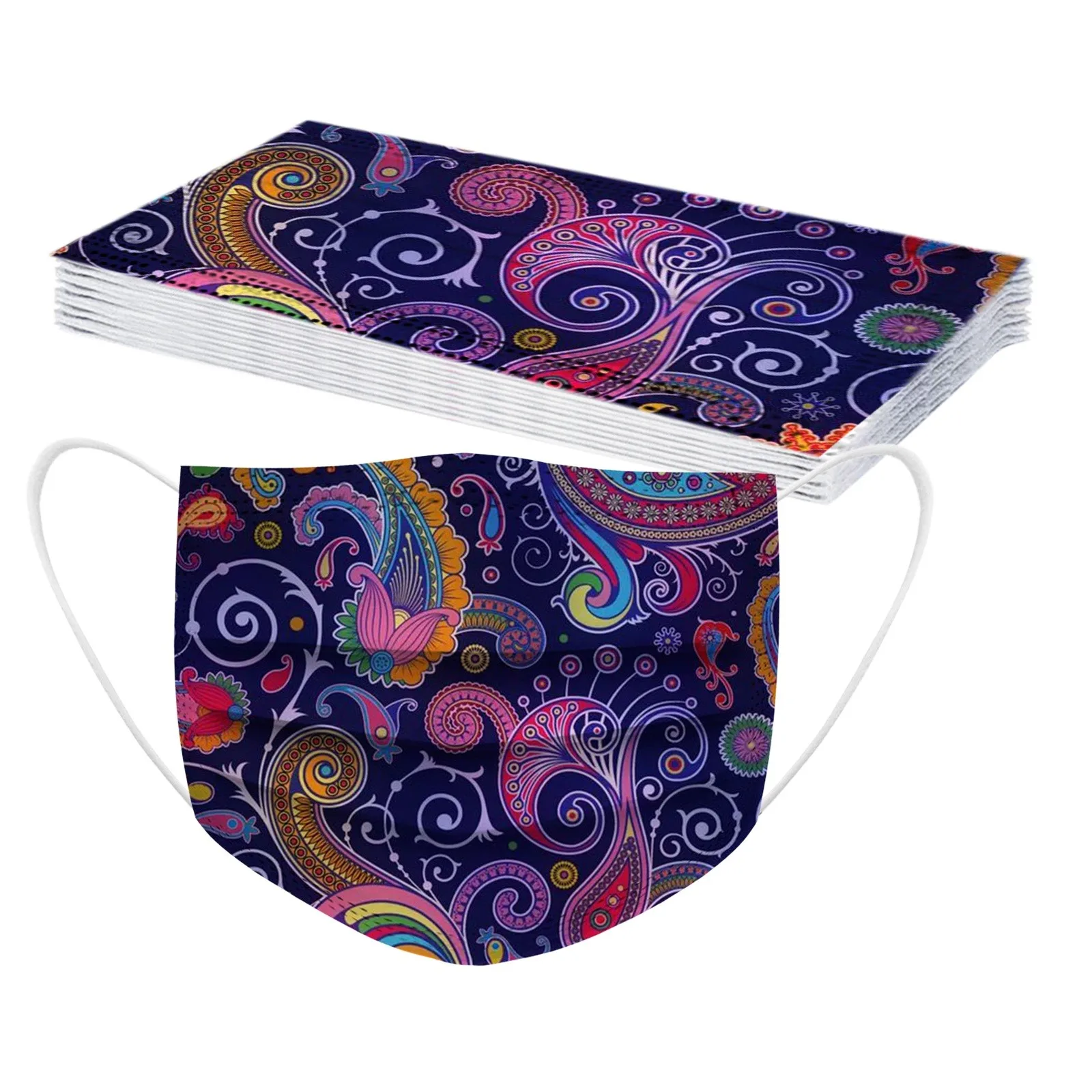 Face Mask 10/50/100PCS Adult's Paisley Print Disposable 3Ply Ear Loop Floral маска Mascarillas