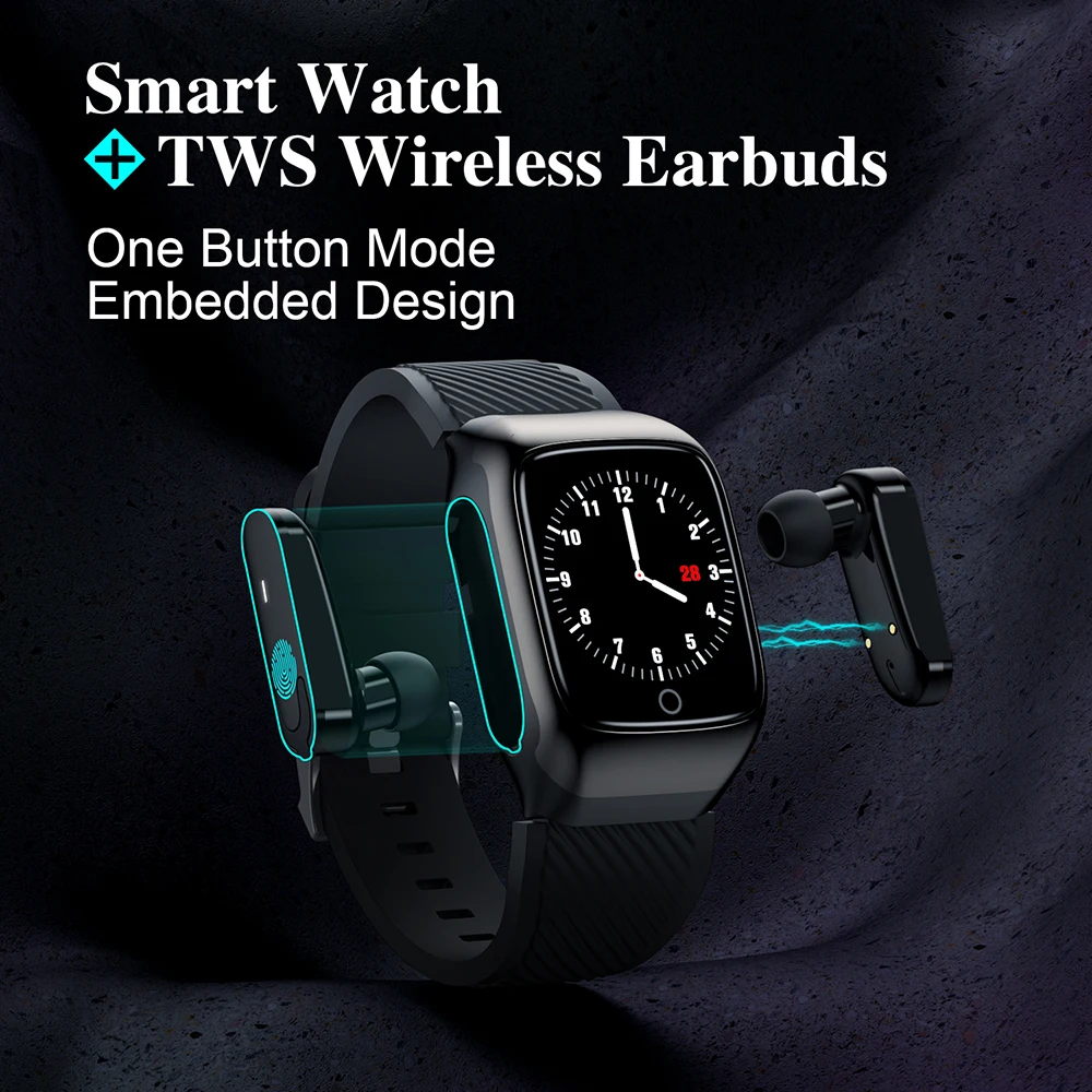 Bluetooth earphone Smart Watch 2 in 1 Earbuds TWS wirless Earphones watetproof Smartwatch Music Sports touch for Exercise Run