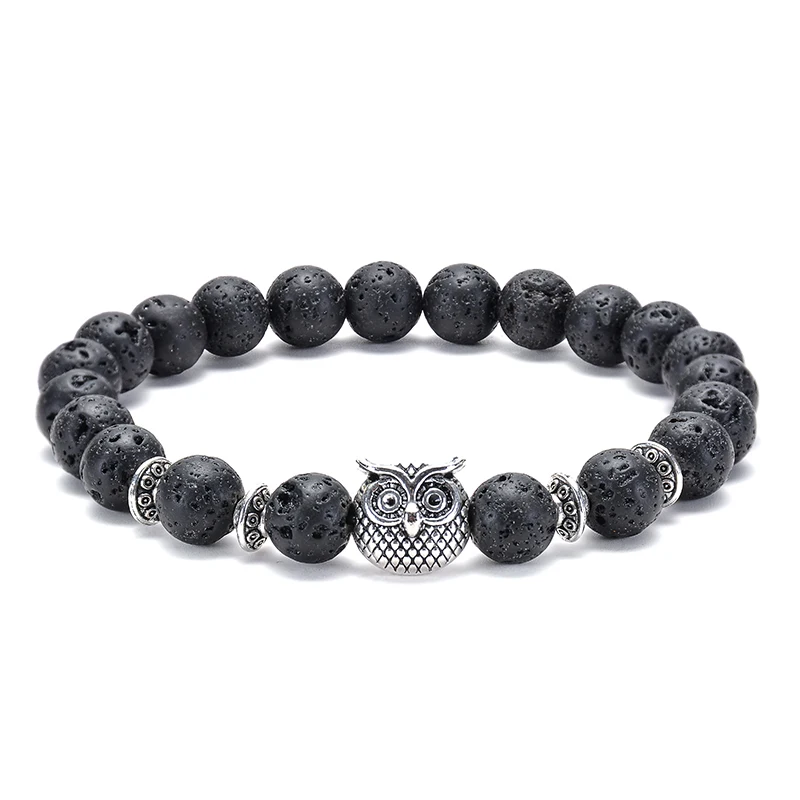 Beaded Bracelet3 Черный вулканическая лава рок Леопард голова льва браслет каменная голова Будды эластичный браслет для мужчин и женщин Подвеска Амулет браслет Jewe - Окраска металла: Beaded Bracelet3