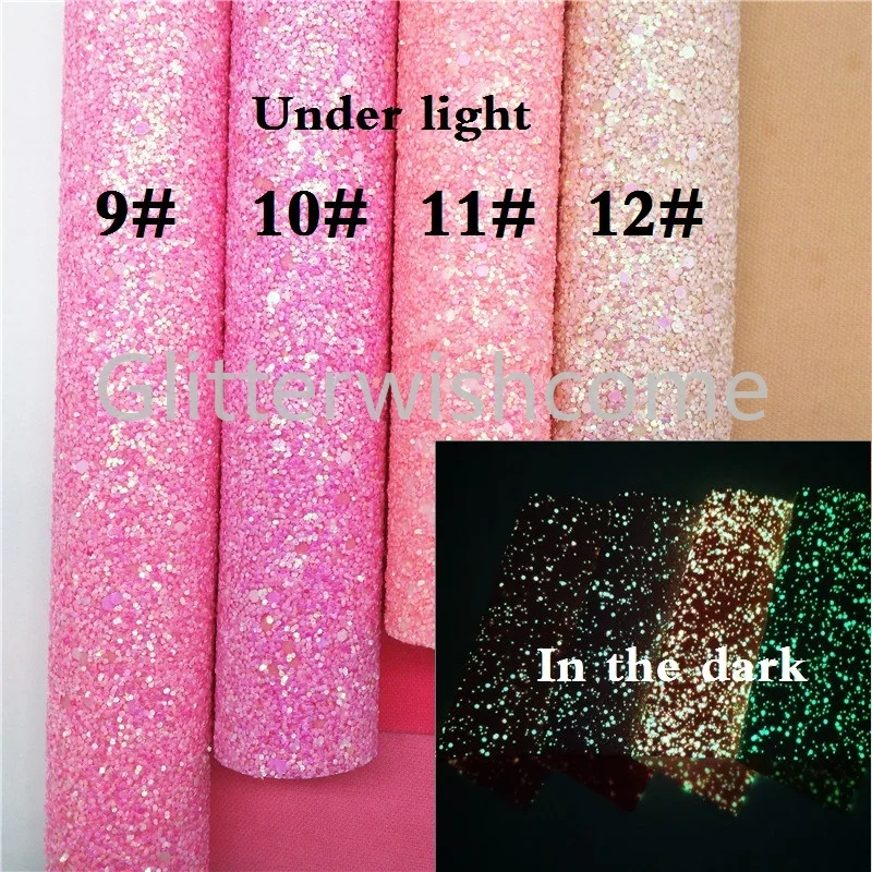 Glitterwishcome 21X29 см A4 Размер светится в темноте массивная блестящая кожа, искусственная ткань из искусственной кожи винил для луков, GM666A