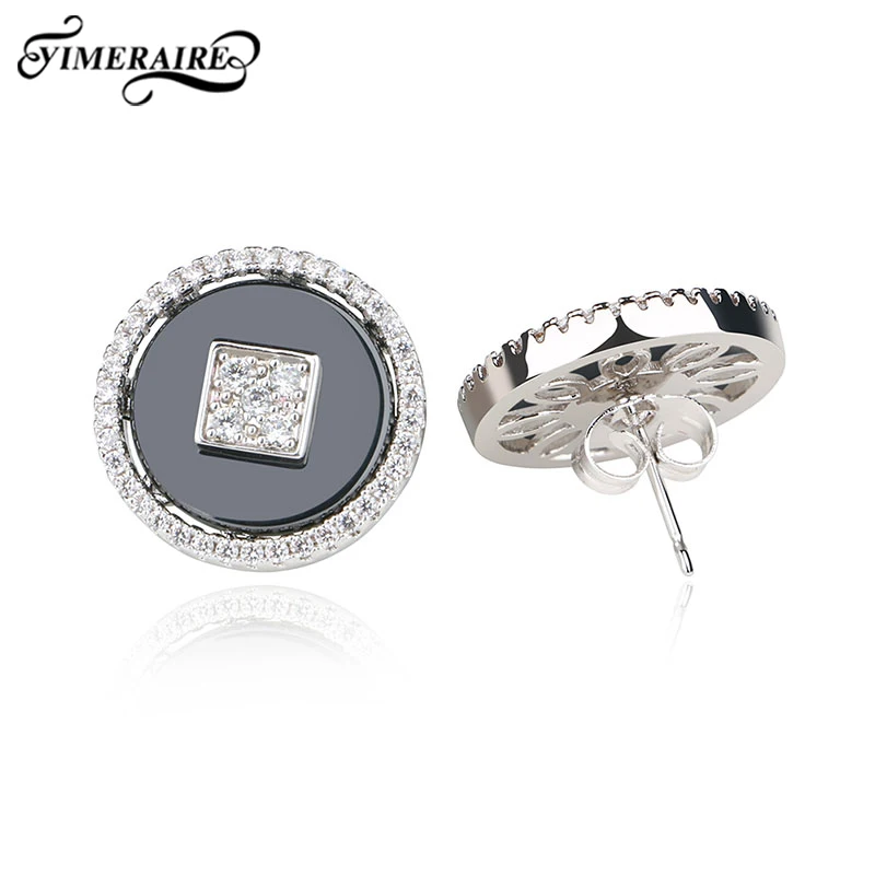 Большой круглый керамика со стразами серьги для женщин Серебряные Элегантные ювелирные изделия Свадебные помолвки подарочные украшения для ушей