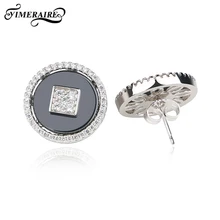 Большой круглый керамика со стразами серьги для женщин Серебряные Элегантные ювелирные изделия Свадебные помолвки подарочные украшения для ушей