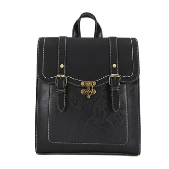 

Fashion England PU Leather Schoolbag Women Backpacks For Girl Fashion 2020 New Black Gothic Backpack Travel Casual School Bag