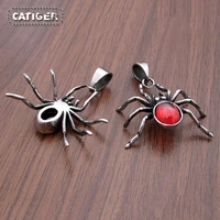 Punk 316 Stainless Steel Silver Color Red Crystal Spider Pendant Halloween Party Decor Gift Animal Necklace 2