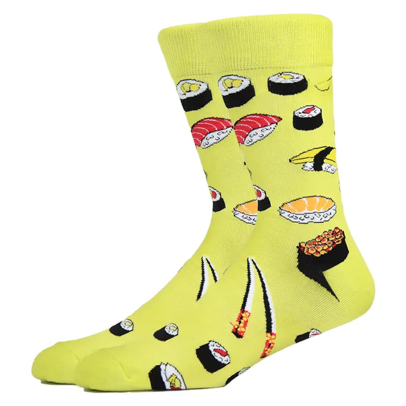 Burger Pizza Sushi Males Socks Fashion Cute Series Korean Harajuku Cartoon Funny Women Happy Cotton Cool Middle Tube Socks