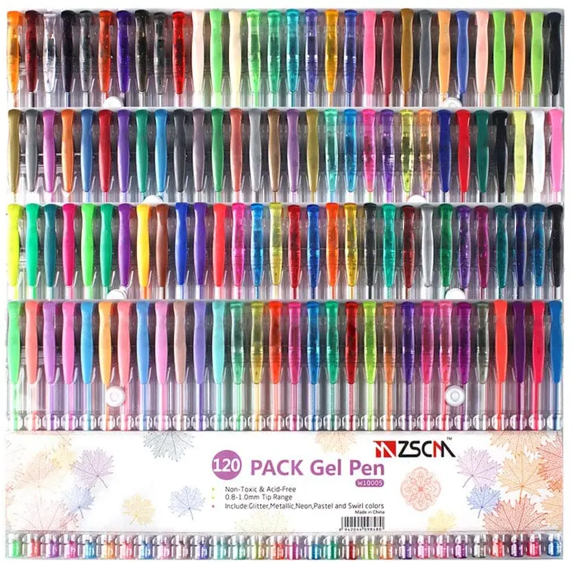 120 Pack Glitter Gel Pens Set, ZSCM 60 Colors Pens Include 48