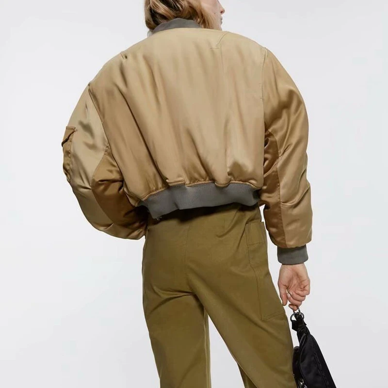 Very best  PUWD 2019 Women's silk satin short pilot jacket short coat pocket flying suit