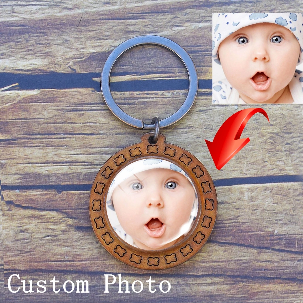 Personalised Photo Keyring Any Picture Custom Keychain Double-sided wooden gift 