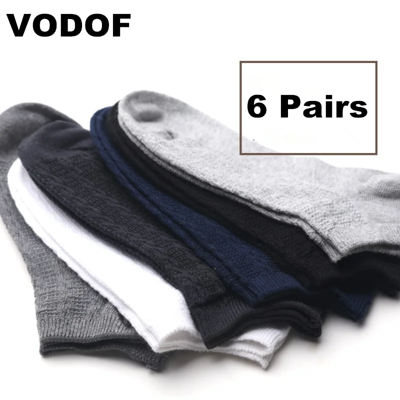 VODOF Men's Socks Sports Cotton Socks Sweat Breathable Deodorant Towel Bottom Long Tube Short Socks 6 Pairs/Lot