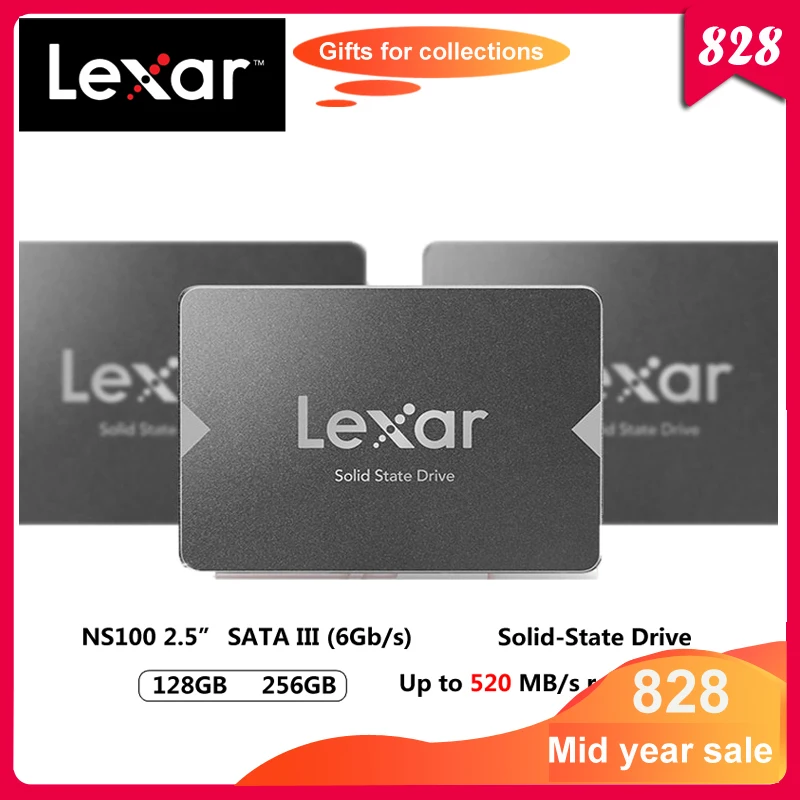 Lexar NS100 SSD 128GB 256GB SATA 3 2,5 дюймов Внутренний твердотельный диск 6 ГБ/сек. жесткий диск HD SSD для ноутбуков