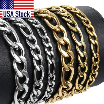 

Mens Bracelets 5/7/9mm Figaro Link Chain Simple Stainless Steel Gold Silver Color Bracelets for Men Women 8-9inch KBM171