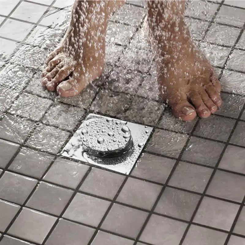 

Pop Up Foot Floor Drain Brass Chrome Plated Bathtub Push Down Deodorization Type Square Modern Floor Cover Plug Bathroom Tool