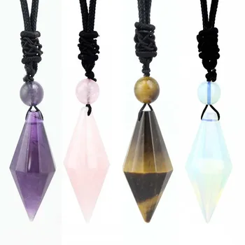 

KFT Natural Stone Healing Crystal Quartz Reiki 12 Faceted Pendant Pendulum Chakra Amulet Pyramid Amethyt Stone Pendant Necklace