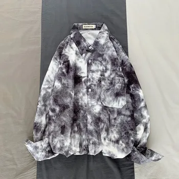 

Camo Shirt Men Fashion Tie-dye Printing Casual Dress Shirt Men Streetwear Wild Loose Long-sleeved Shirts Mens M-2XL