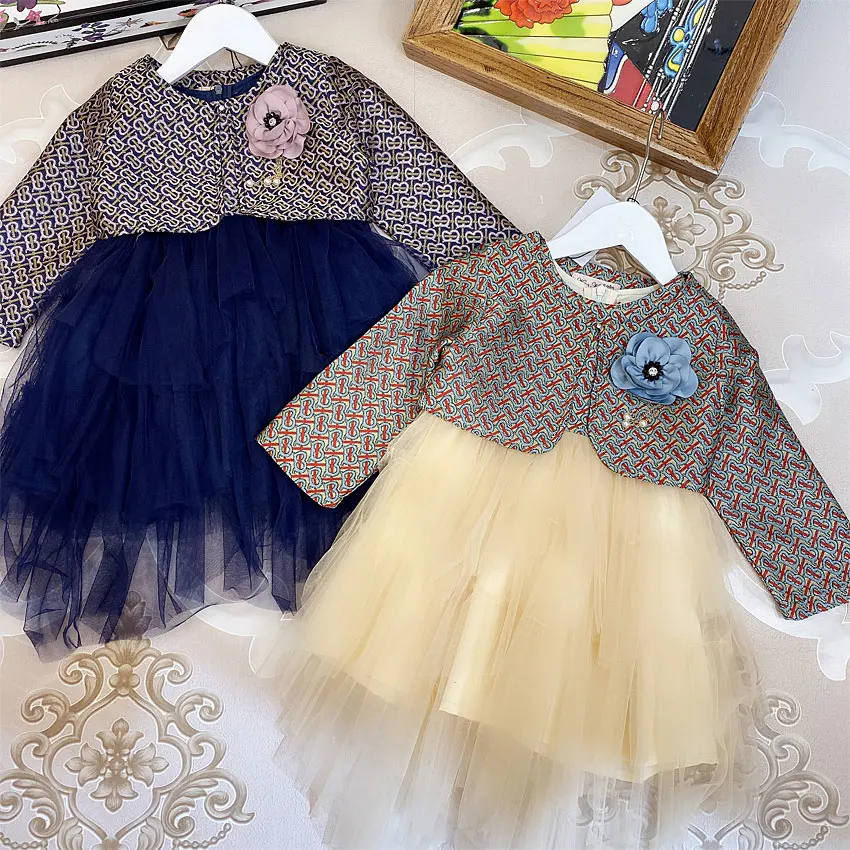 

12199 Christmas Print Brand Thanksgiving Princess Winter Baby Girl Clothing Set Coat Outwear Jacket Top +Dress Wholesale Clothes