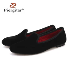 Piergitar 2021 Plain Velvet Loafers Women Handmade Britain Style Women's Casual Shoes Red Cotton Insole Woman Flat Shoe