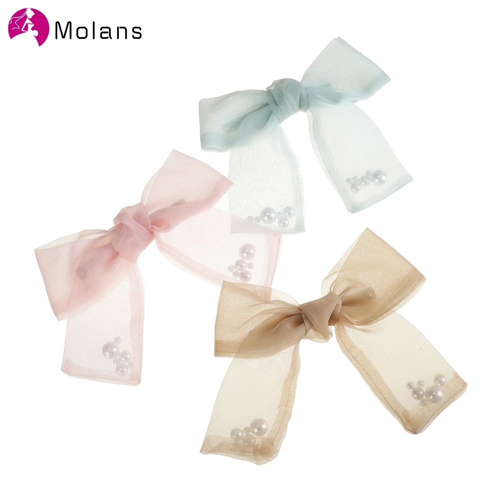 Корейские прозрачные заколки для волос Molans с жемчугом и бантом Новые красочные