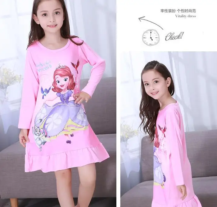 Осенняя ночная рубашка для маленьких девочек;% A-483; ночная рубашка принцессы с длинными рукавами и героями мультфильмов; ночная рубашка - Цвет: style 19