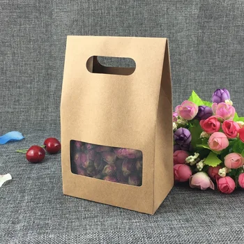 

50Pcs Kraft Paper Macaron Box with Pvc Window Kraft Paper Box Biscuit Baking Kraft Paper Gift Box