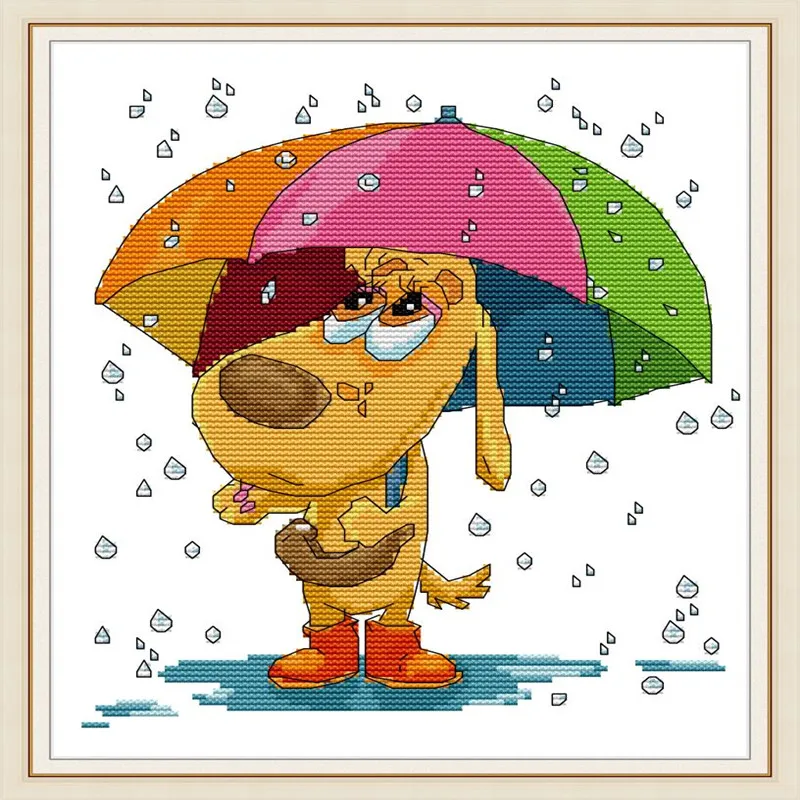 Dog under the umbrella Chinese Cross Stitch Kit Count Printed 14CT 11CT Canvas for Embroidery DIY Needlework Art Home Decor | Дом и сад