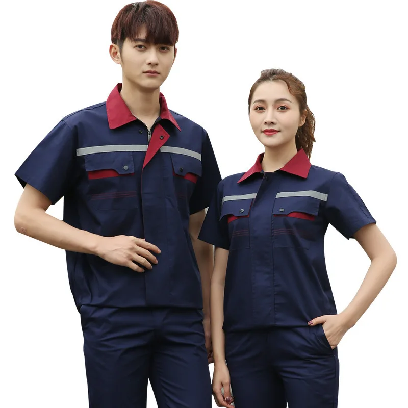 Women mens work clothes summer short sleeves wear resistant working uniforms factory workshop suits electrician coverall worwear |